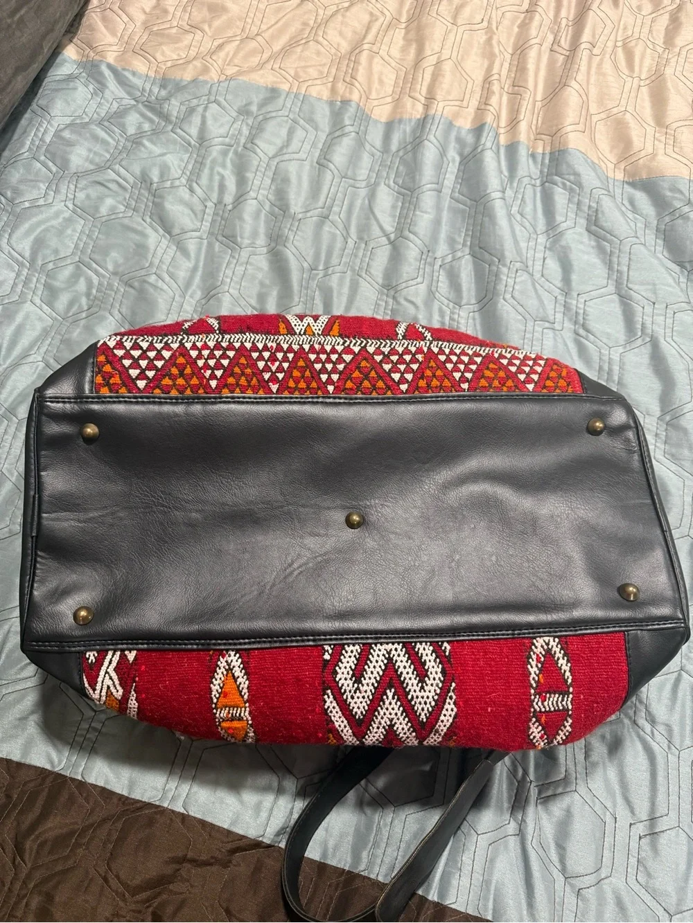 Vintage Kilim Duffle Bag Weekender Leather Travel Large